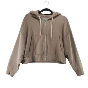 everlane organic Women's Taupe Zip-Up Hooded Sweatshirt